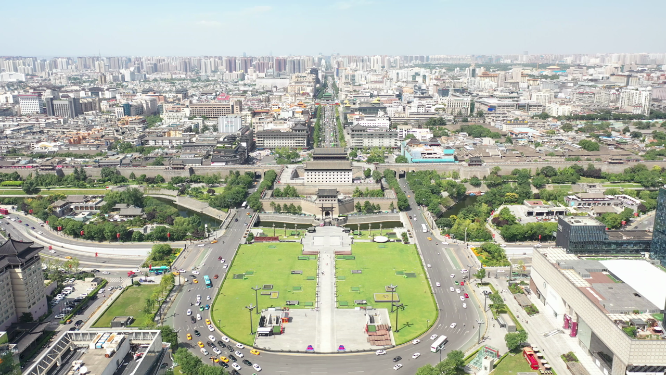 西安城墙城市地标古建筑风光航拍