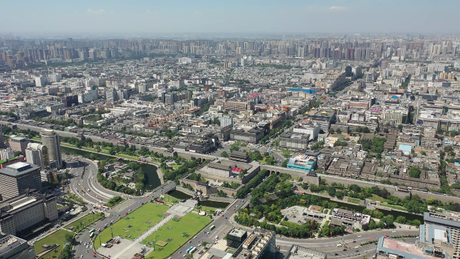 西安城墙城市地标古建筑风光航拍