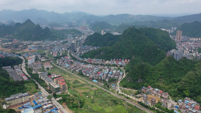 广西凭祥市城市喀斯特地貌自然风光航拍