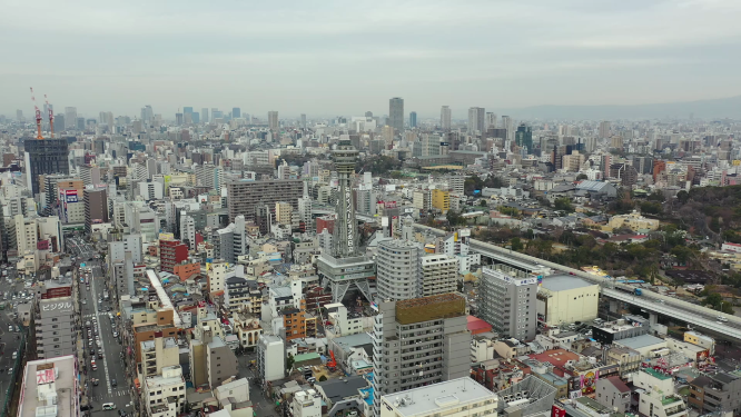 日本大阪阿倍野都市天际线航拍