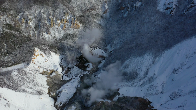 日本北海道登别温泉地狱谷自然风光
