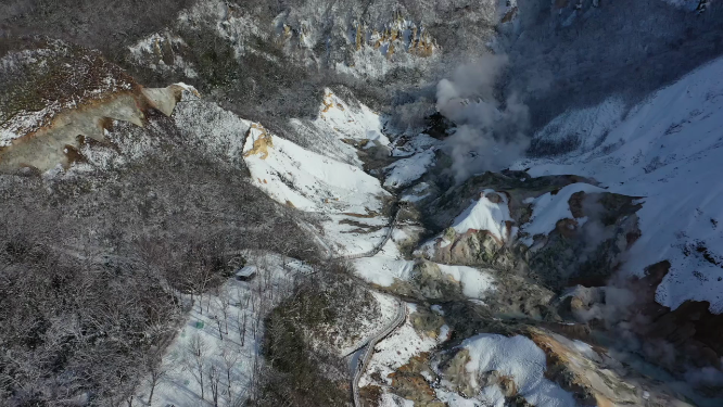 日本北海道登别温泉地狱谷自然风光