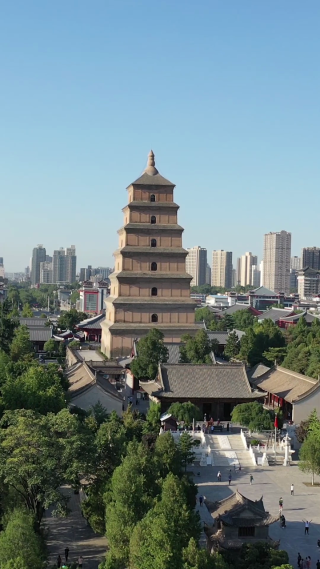 陕西西安大雁塔古建筑风光航拍