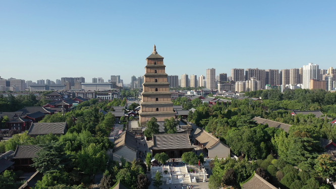 陕西西安大雁塔古建筑风光航拍