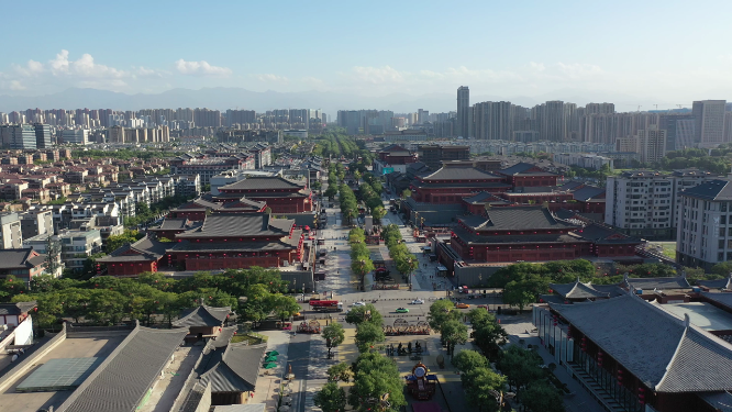 陕西西安雁塔区大唐不夜城航拍景观