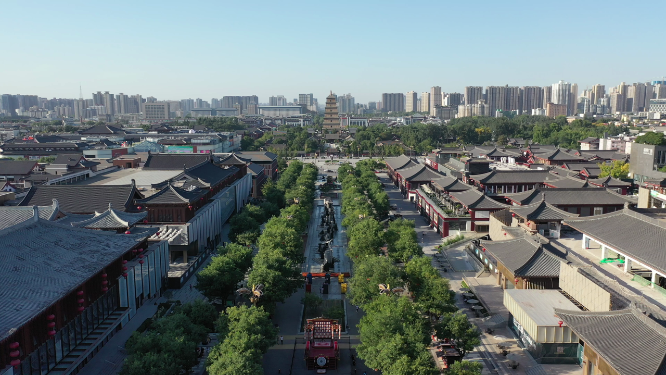 陕西西安雁塔区大唐不夜城航拍景观