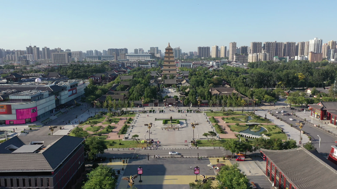 陕西西安大雁塔古建筑风光航拍