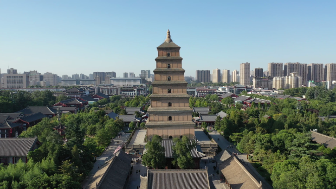 陕西西安大雁塔古建筑风光航拍