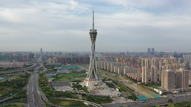郑州中原福塔城市地标交通航拍