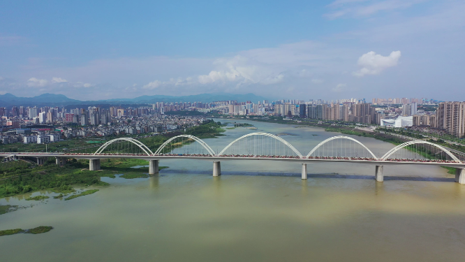 陕西安康市汉江城市江滨天际线风光