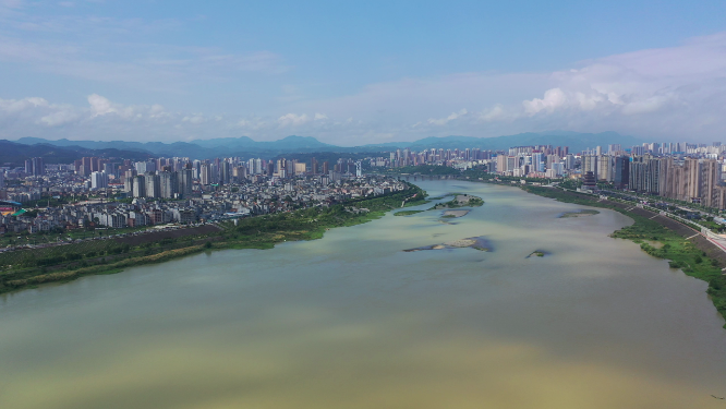 陕西安康市汉江城市江滨天际线风光