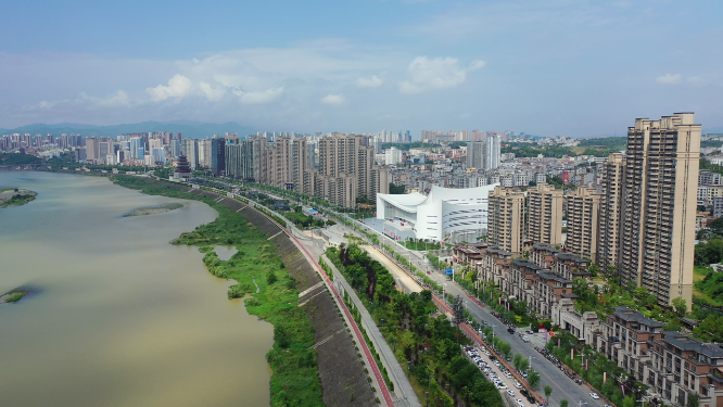 陕西安康市汉江城市江滨天际线风光