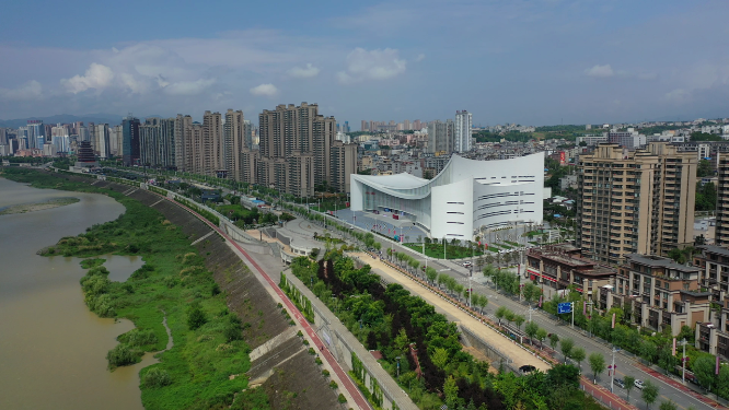 陕西安康市汉江城市江滨天际线风光