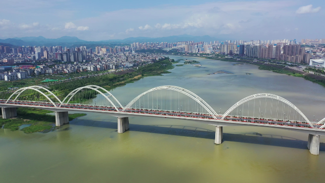 陕西安康市汉江城市江滨天际线风光