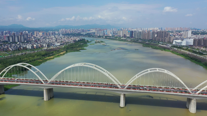 陕西安康市汉江城市江滨天际线风光