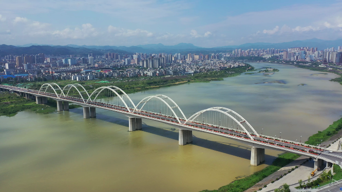 陕西安康市汉江城市江滨天际线风光