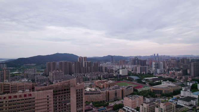 4k长沙河西岳麓山城市全景航拍 