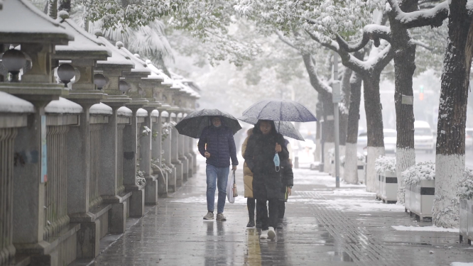 下雪天街道上的行人路人 