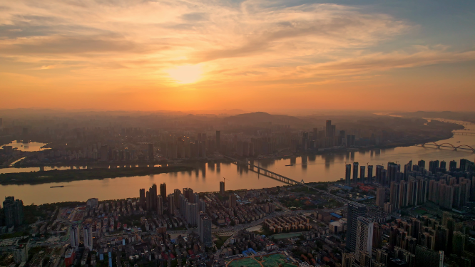 唯美壮观的长沙夕阳日落黄昏航拍