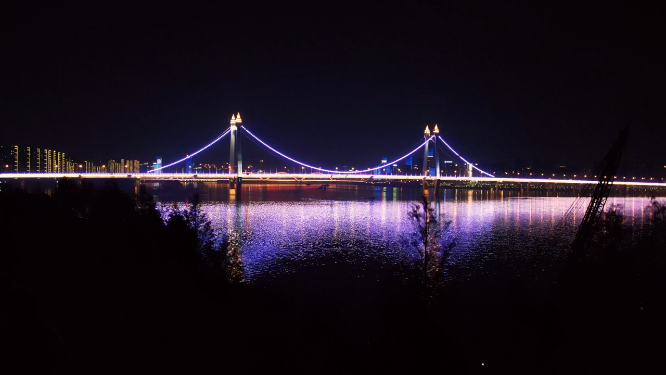 漂亮的湘江三汊矶大桥夜景-城市夜景