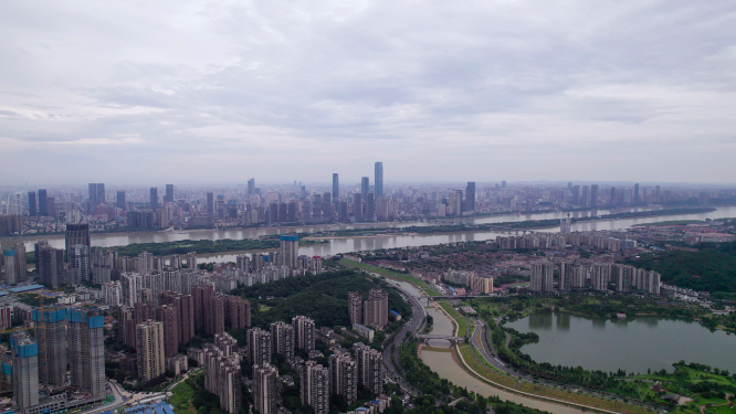 美丽长沙湘江风光城市地标航拍 