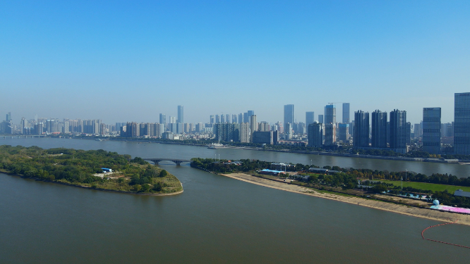航拍城市湘江江景城市风光 