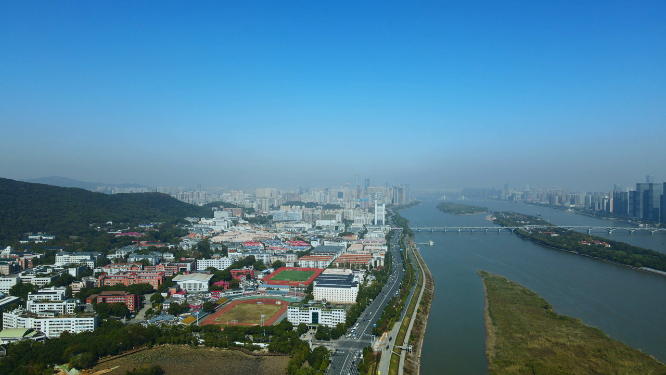 航拍长沙大学城河西风光