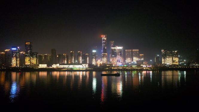 航拍长沙河西湘江城市夜景
