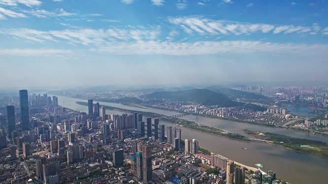航拍蓝天下的长沙城市全景
