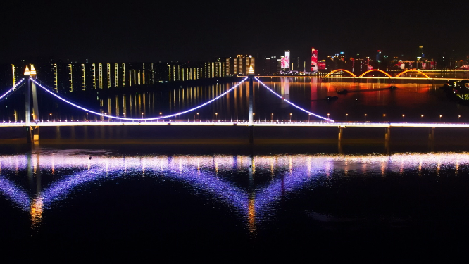 长沙三汊矶大桥夜景航拍