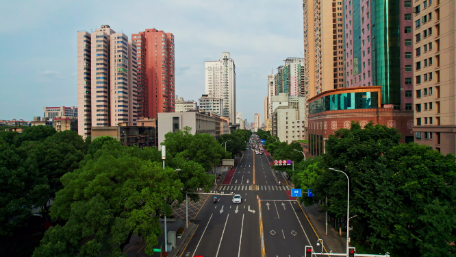 长沙八一路城市街道航拍