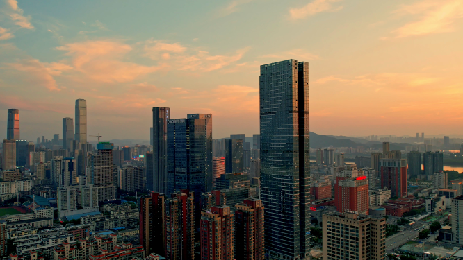 长沙城市夕阳延时-航拍