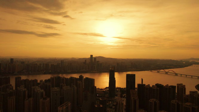 长沙城市夕阳湘江全景夕阳晚霞航拍xd