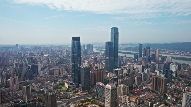 长沙第一高楼-国金中心-世茂中心城市航拍