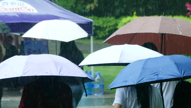 暴雨中打伞行走的人们