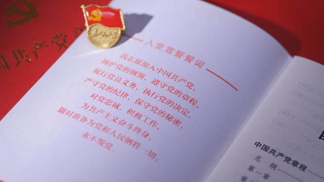 中国共产党党徽党章，党员入党宣誓4k素材