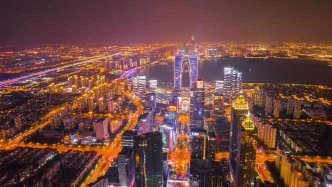 苏州金鸡湖东方之门吴中区夜景