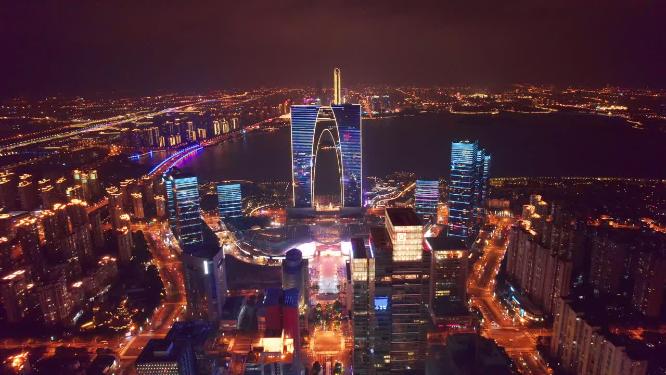 苏州金鸡湖东方之门吴中区夜景