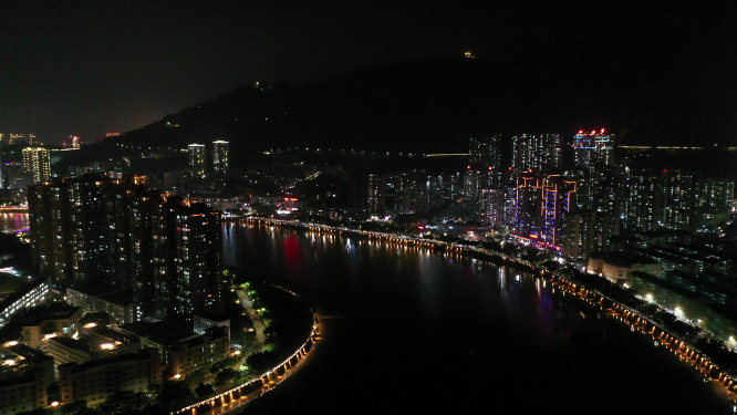 航拍泉州城市上空夜景