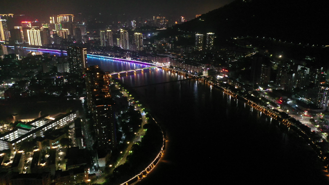 航拍泉州城市上空夜景