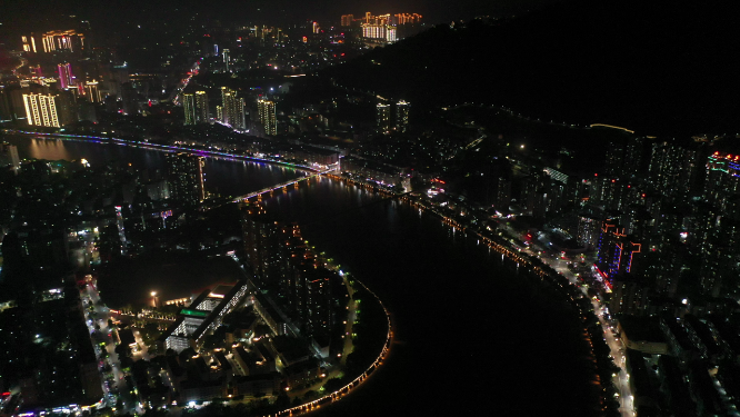 航拍泉州城市上空夜景
