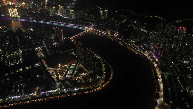 航拍泉州城市上空夜景