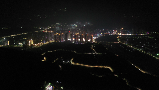 航拍泉州城市上空夜景