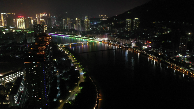 航拍泉州城市上空夜景