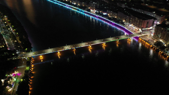 航拍泉州城市上空夜景