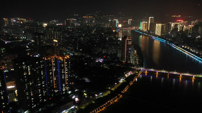 航拍城市上空夜景