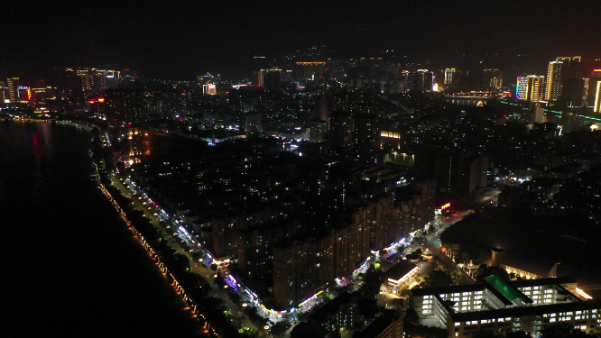 航拍泉州城市上空夜景