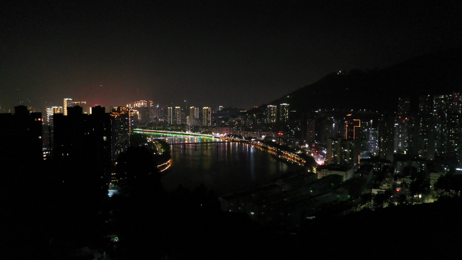 航拍泉州城市上空夜景