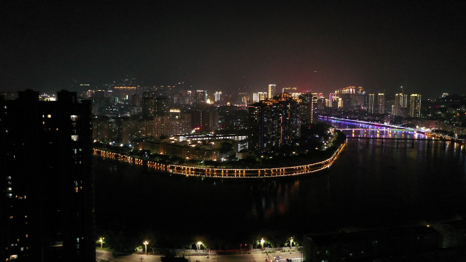 航拍泉州城市上空夜景