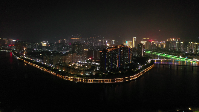 航拍泉州城市上空夜景